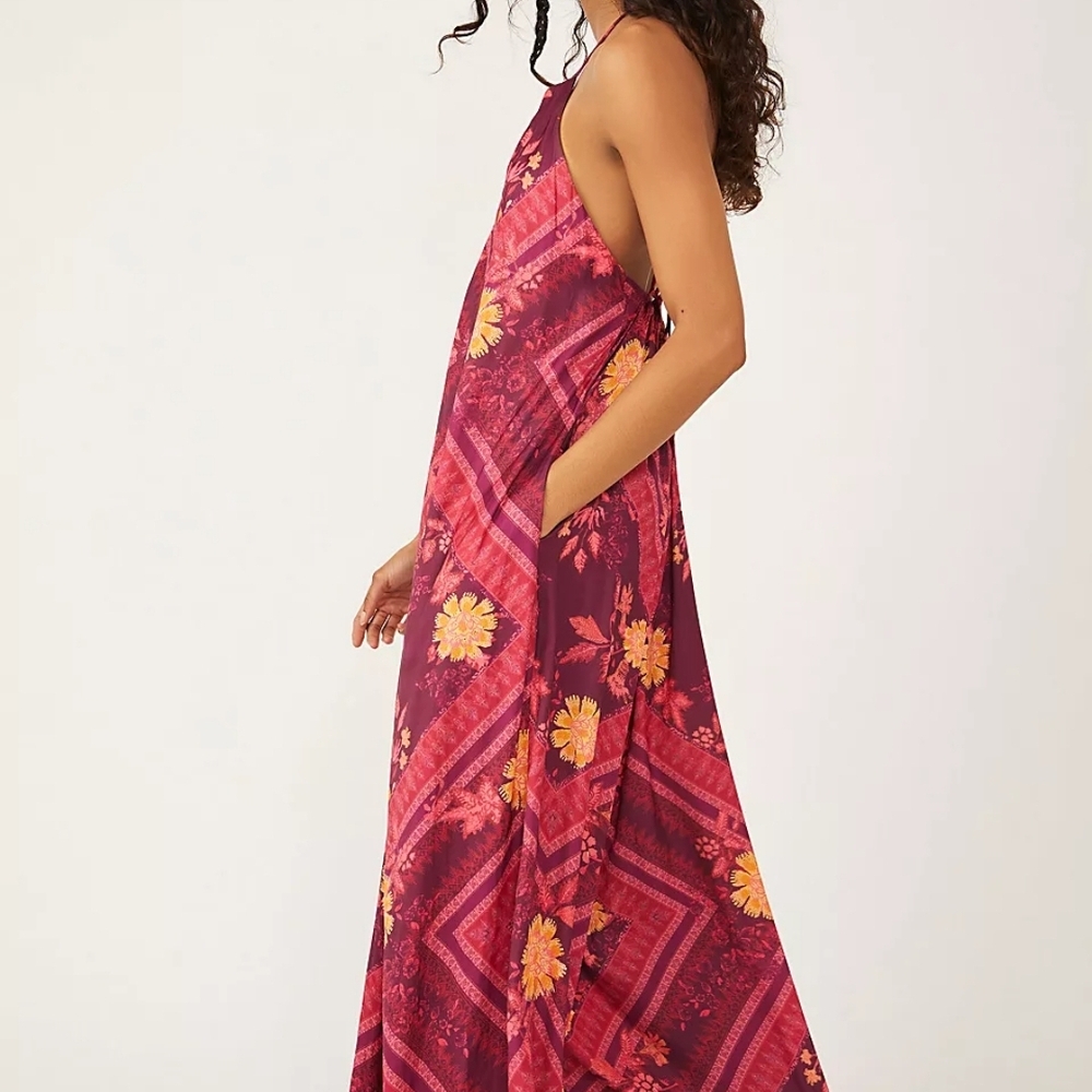 Free Peopke Floral Halter Jumpsuit in Red and Orange - Picture 3 of 4